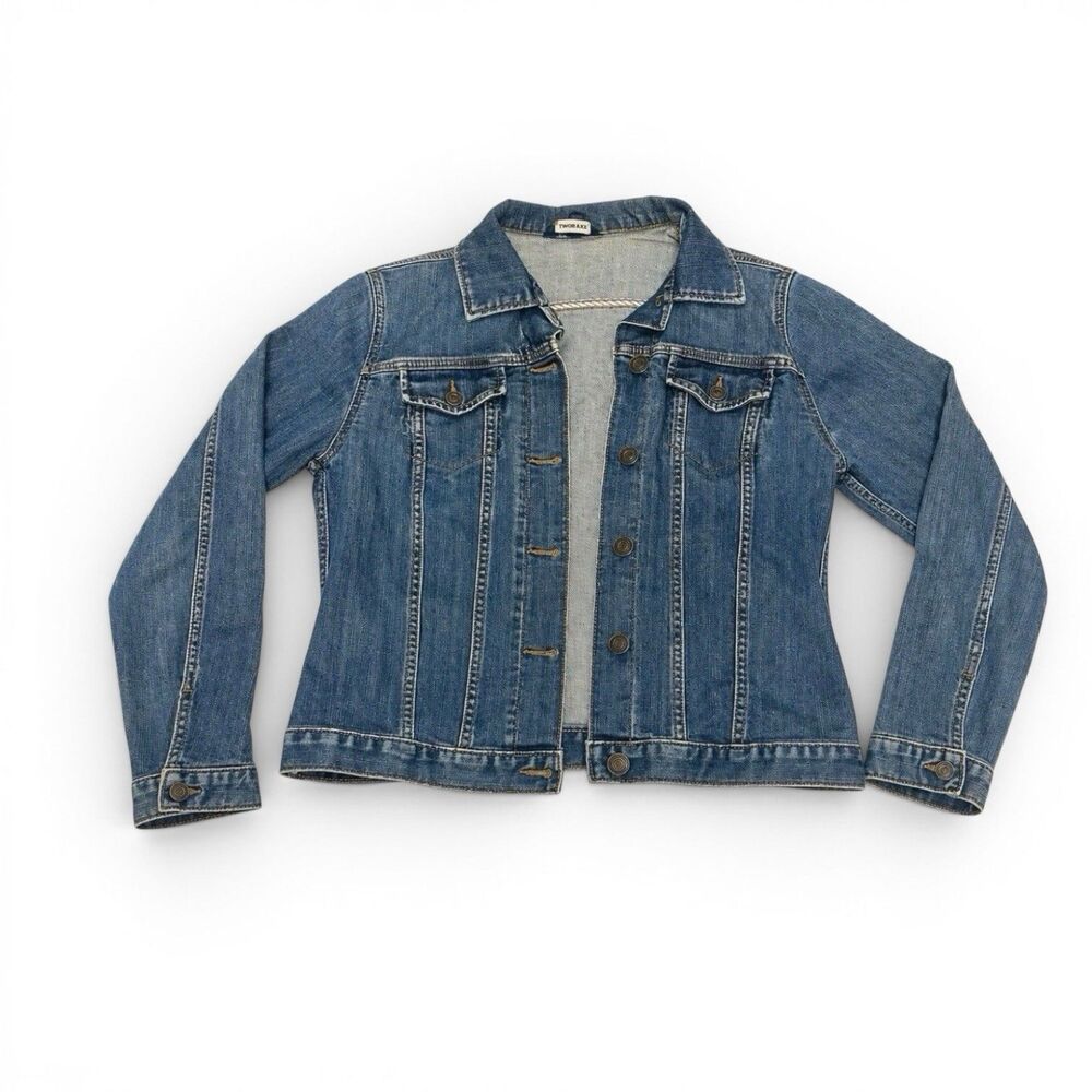 Lands End Womens Small Denim Jacket Blue Trucker Stretch Jean Jacket 6 8